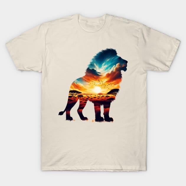 Zambia lion silhouette savannah abstract style T-Shirt by TomFrontierArt